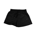 Black shorts with drawstring on a white background
